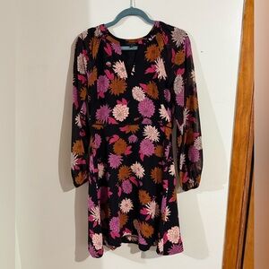 Ann Taylor Autumnal Floral Chiffon Sleeve Flare Dress